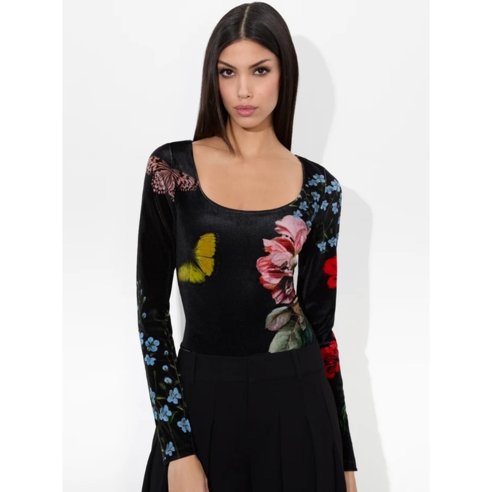 Alice + Olivia Delaina Long Sleeve Top In The Wind Floral Butterfly M NWT $275